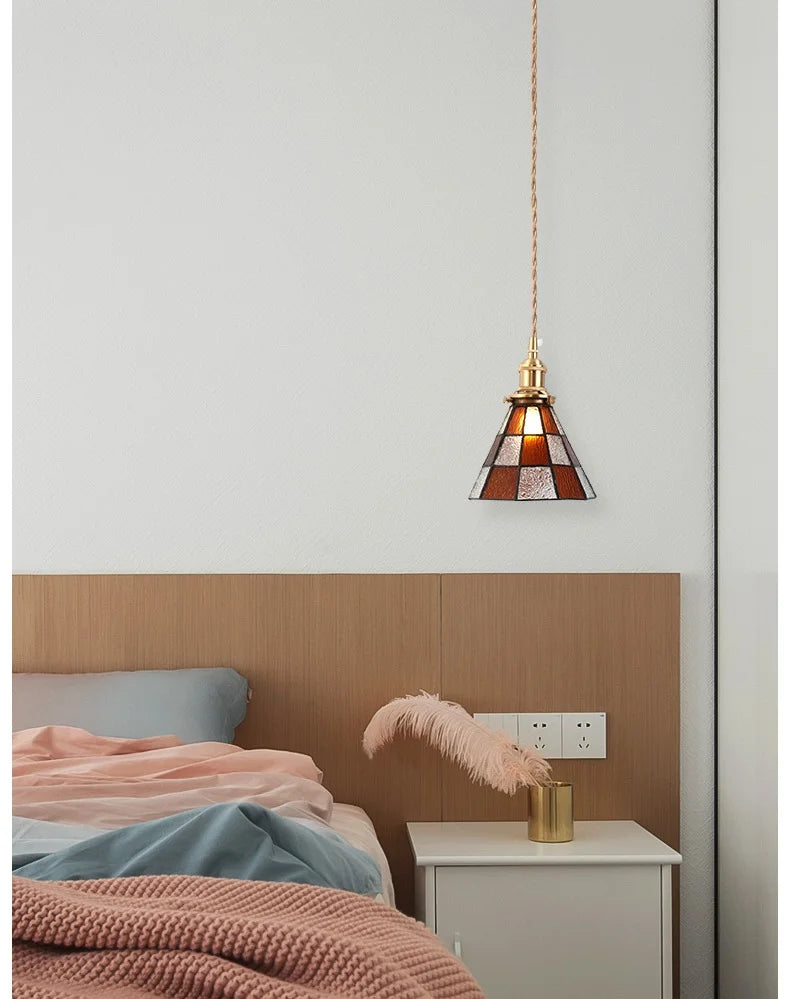 Nordic Retro Lattice Pendant Lights Japanese Home Decor Lighting Hanglamp Pendente Simple Bedroom Bedside Pendant Hanging Lamps