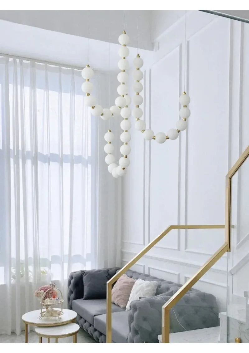 Magic Bean Pearl Necklace Pendant Lamp Nordic Modern Living Room Restaurant Duplex Staircase Apartment Acrylic LED Chandelier