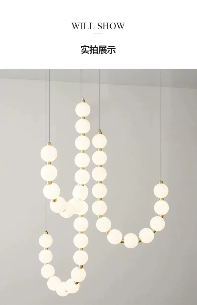 Magic Bean Pearl Necklace Pendant Lamp Nordic Modern Living Room Restaurant Duplex Staircase Apartment Acrylic LED Chandelier