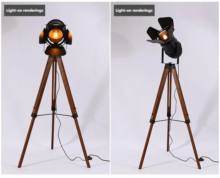 American Floor Lamp Retro Industrial Style Solid Wood LED Creative Simplicity Parlor Bedroom Bedside Decoration Standard Light