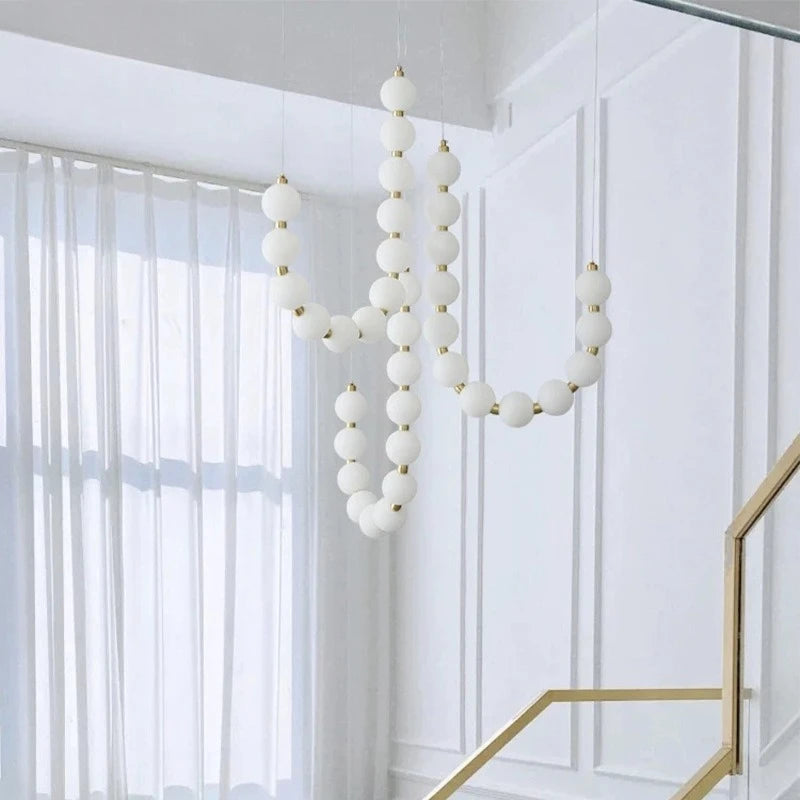 Magic Bean Pearl Necklace Pendant Lamp Nordic Modern Living Room Restaurant Duplex Staircase Apartment Acrylic LED Chandelier