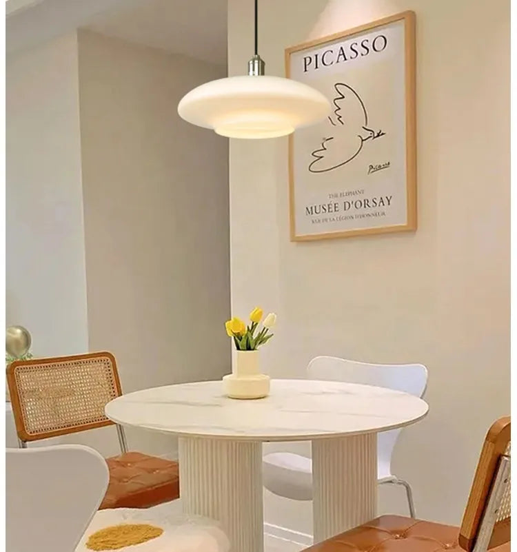 Bauhaus Pendant Light French Luxury Cream Wind Restaurant Ceiling Lamp Living Room Bedroom Balcony Study LED Glass Chandelier