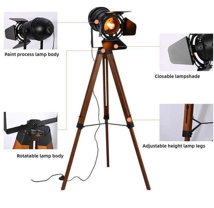 American Floor Lamp Retro Industrial Style Solid Wood LED Creative Simplicity Parlor Bedroom Bedside Decoration Standard Light
