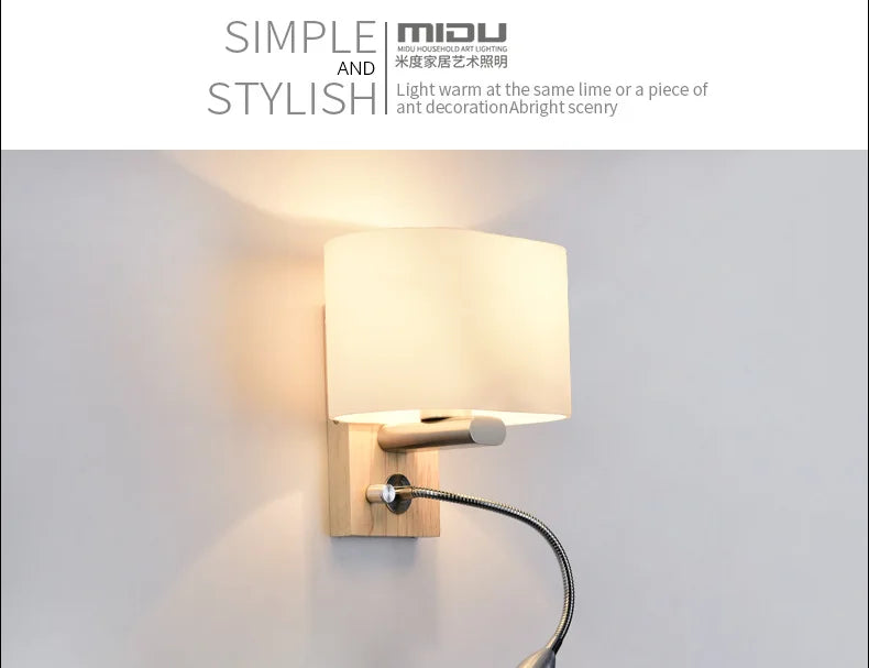 Simple Modern LED Wall Lamps Fixture Creative Living Room Bedroom Bedside Lighting Fixture Stair Corridor Wooden Bracket Light