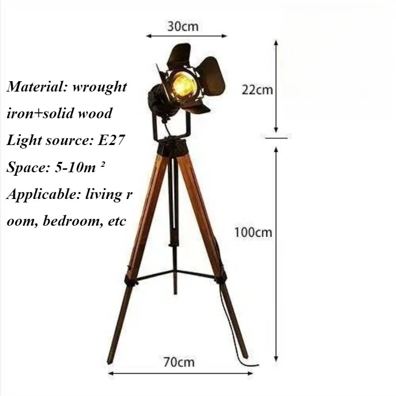 American Floor Lamp Retro Industrial Style Solid Wood LED Creative Simplicity Parlor Bedroom Bedside Decoration Standard Light