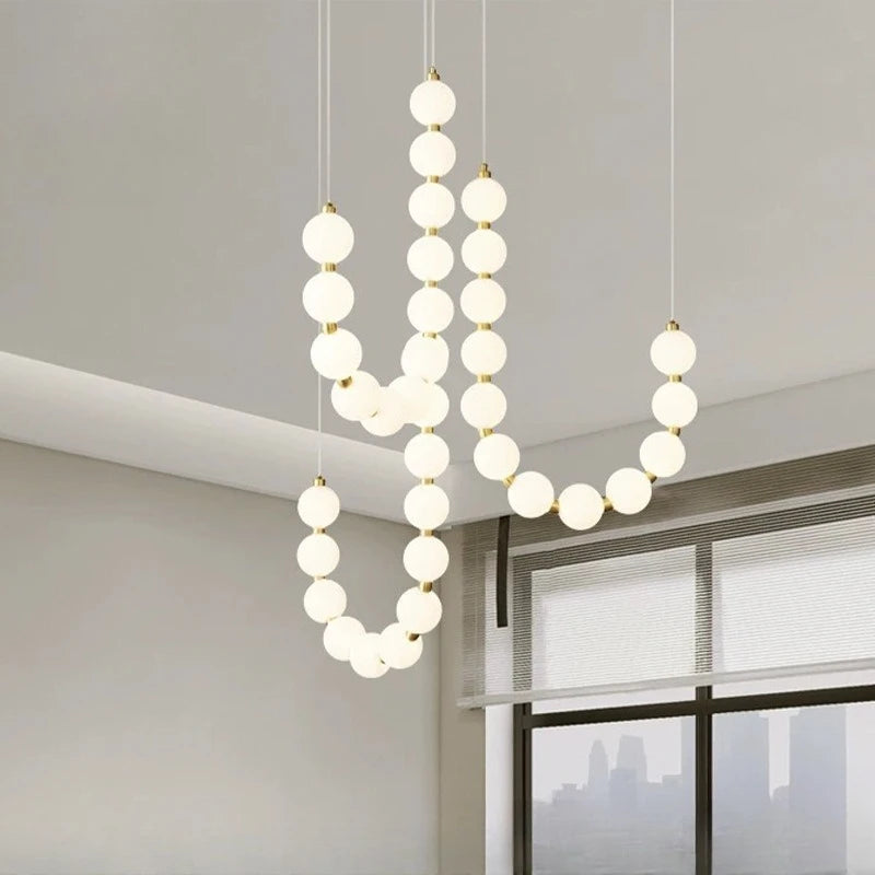 Magic Bean Pearl Necklace Pendant Lamp Nordic Modern Living Room Restaurant Duplex Staircase Apartment Acrylic LED Chandelier