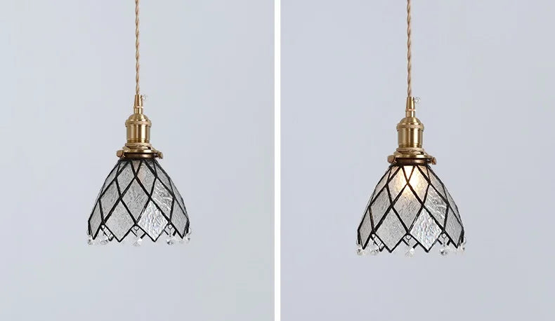 Nordic Retro Lattice Pendant Lights Japanese Home Decor Lighting Hanglamp Pendente Simple Bedroom Bedside Pendant Hanging Lamps