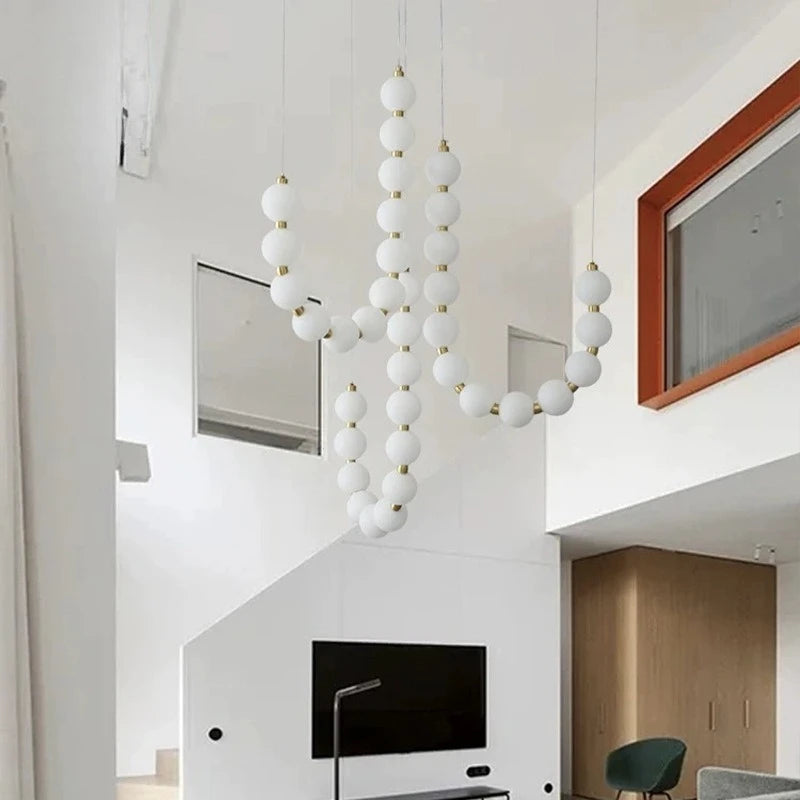 Magic Bean Pearl Necklace Pendant Lamp Nordic Modern Living Room Restaurant Duplex Staircase Apartment Acrylic LED Chandelier