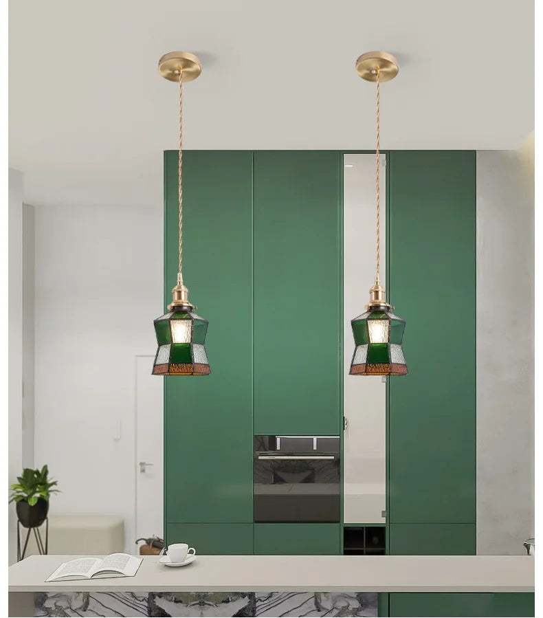 Nordic Retro Lattice Pendant Lights Japanese Home Decor Lighting Hanglamp Pendente Simple Bedroom Bedside Pendant Hanging Lamps