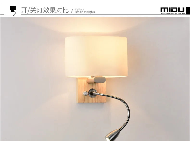 Simple Modern LED Wall Lamps Fixture Creative Living Room Bedroom Bedside Lighting Fixture Stair Corridor Wooden Bracket Light
