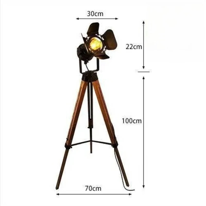 American Floor Lamp Retro Industrial Style Solid Wood LED Creative Simplicity Parlor Bedroom Bedside Decoration Standard Light