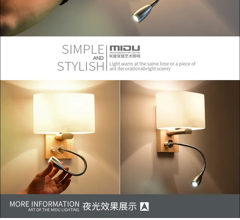 Simple Modern LED Wall Lamps Fixture Creative Living Room Bedroom Bedside Lighting Fixture Stair Corridor Wooden Bracket Light